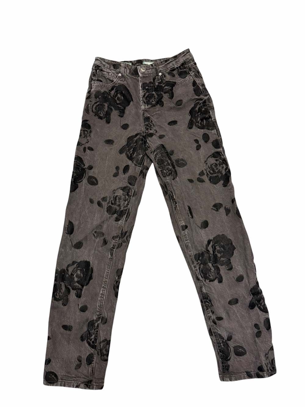 wild fable Black Flocked Floral Print Straight-Leg Jeans